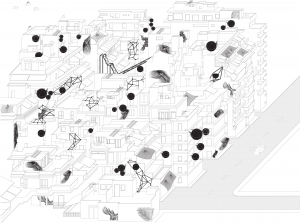 Athens now accommodates a series of air cure plug-ins introduced to the urban infrastructure. Each plug-in aims utilizes new mixes of air pollutants to cure prevalent future diseases. Pods, membrane canopies, scaffolds, and spraying pistons are added to the city fabric, creating a secondary system of habitats of altered atmospheres.